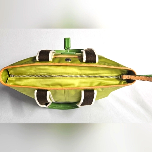 Coach Hamptons Reversible Tote Bag. Lime Green Sateen Nylon, Leather Trim. EUC. - Picture 4 of 9